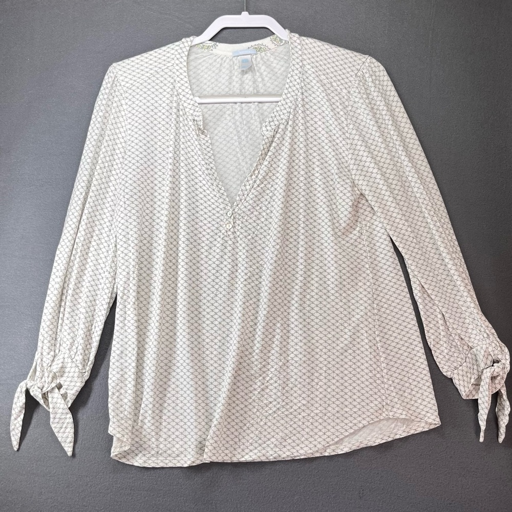 Eberjey Cream Printed Long-Sleeve‎ Tunic Top